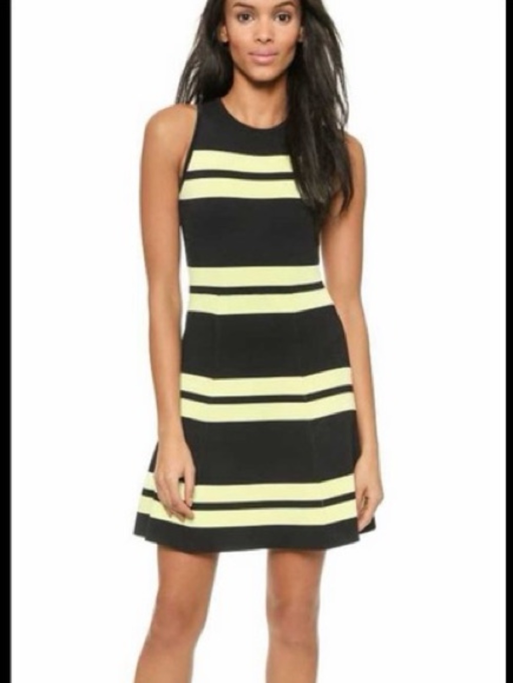 A.L.C. striped Pippa dress Fit & Flare double knit Black Yellow